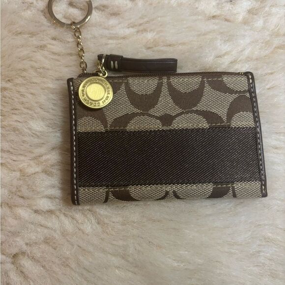 Coach Brown and Tan Key Card Holder with Keyring - Picture 3 of 4